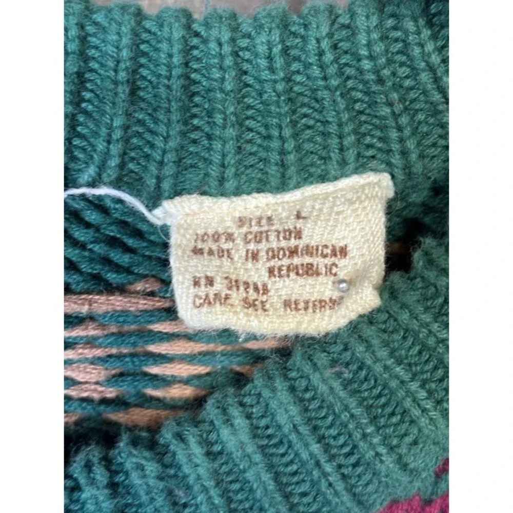 River Trader Green Geometric Pattern Cotton Sweater Mens Size‎ L Vintage Retro